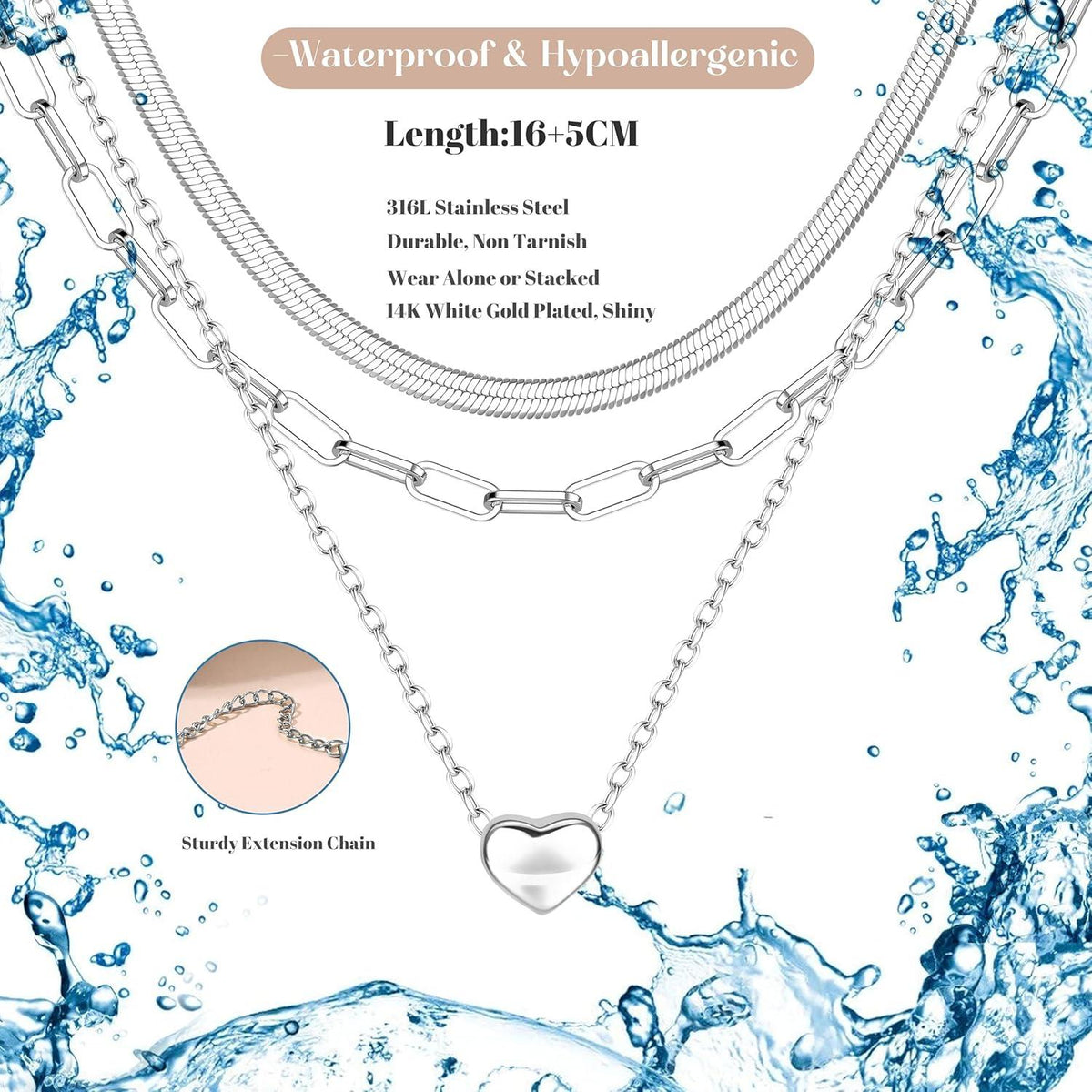 Adramata Damen Halsketten Set Edelstahl Gold Silber Herz