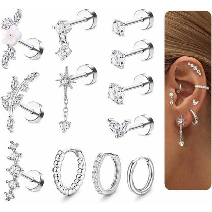 Helix Piercing Set Chirurgenstahl mit Zirkonia Blume | Gold & Silber