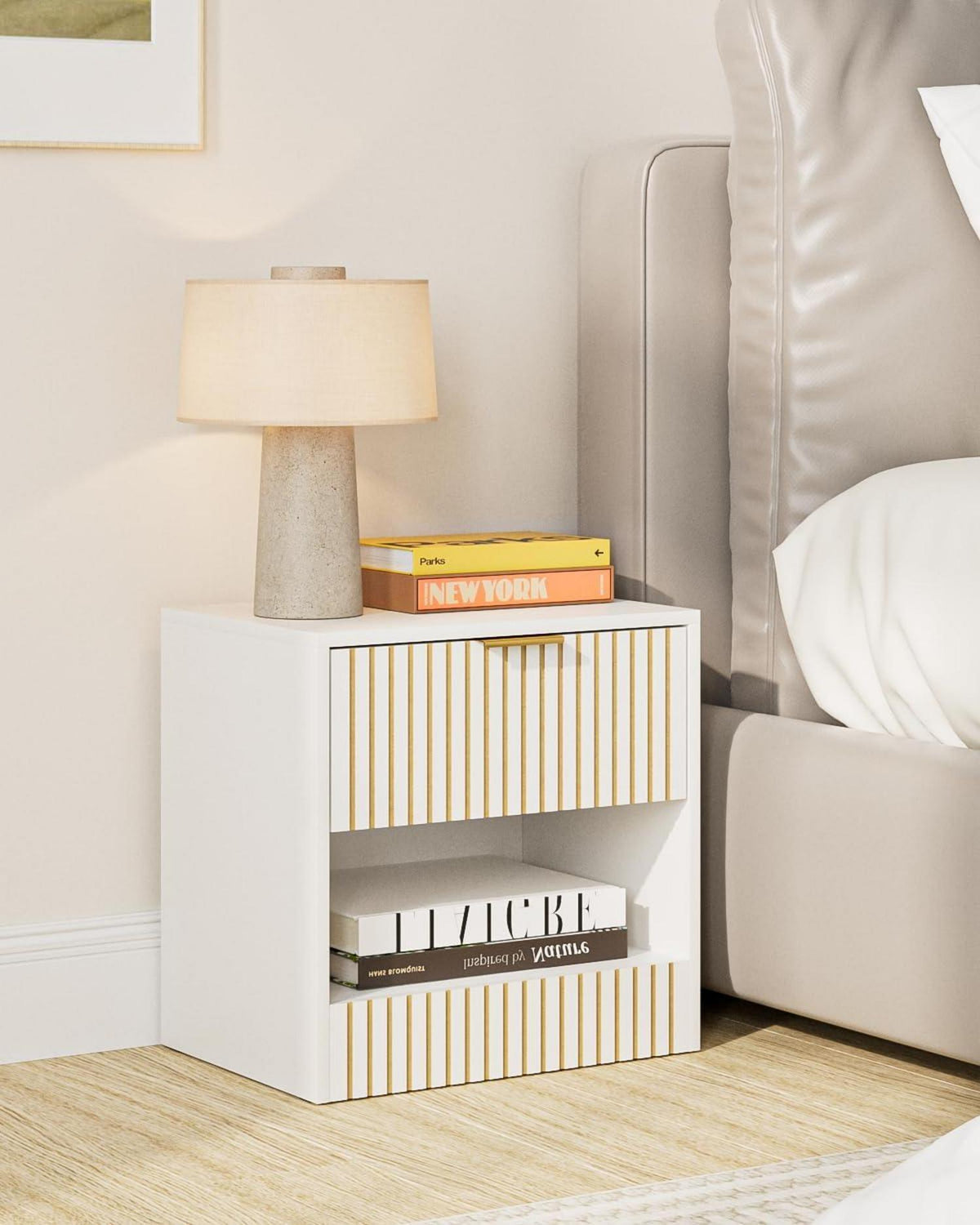 Modern White Wooden Nightstand with Drawer 39x39x28 cm