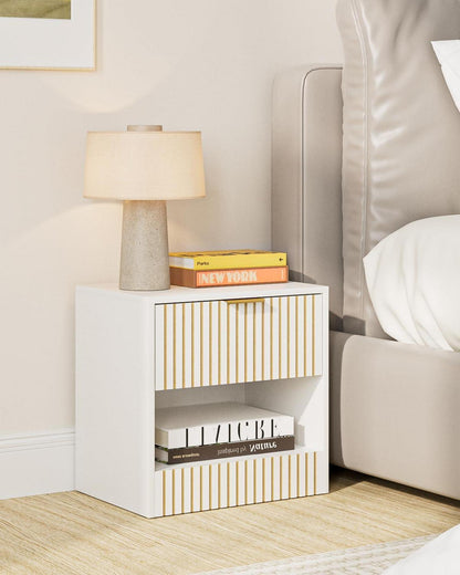 Modern White Wooden Nightstand with Drawer 39x39x28 cm
