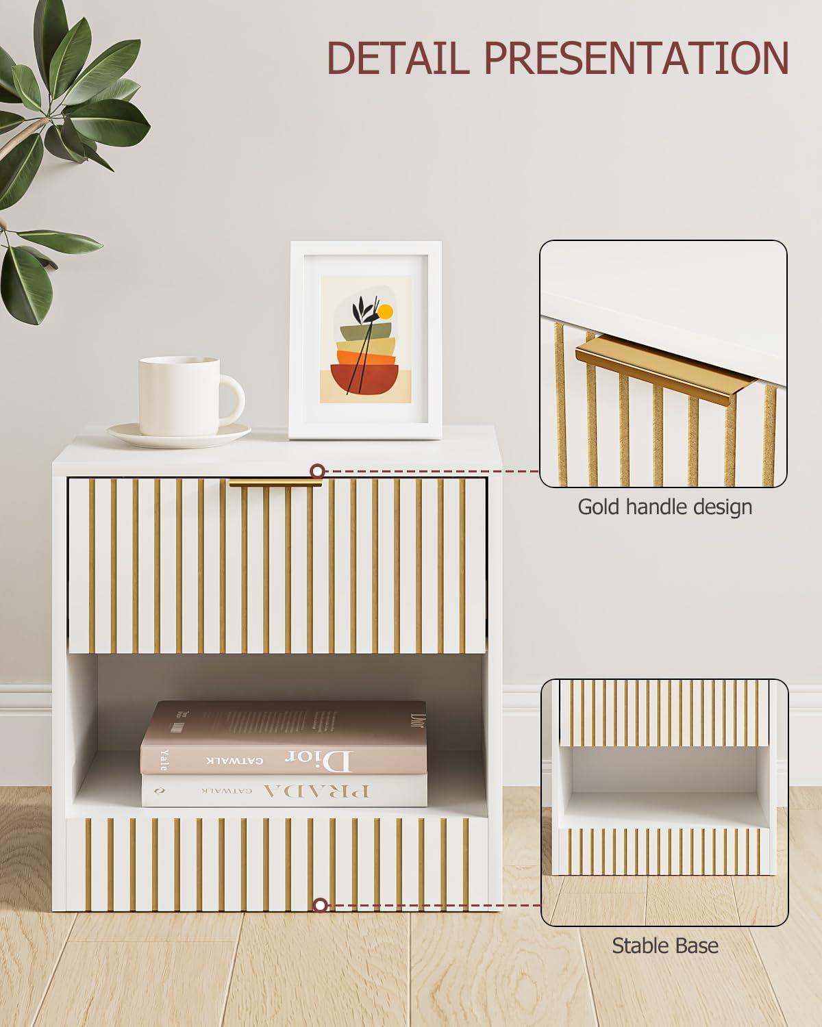 Nachttisch Weiß Holz mit Schublade 39x39x28 cm HEYZOEY