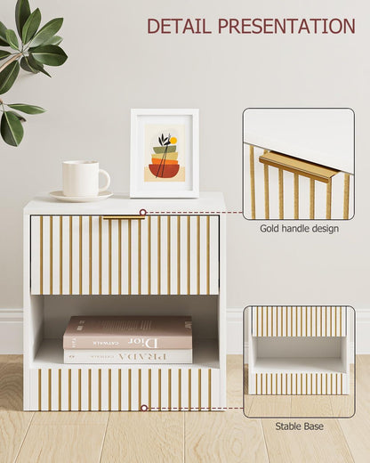 Nachttisch Weiß Holz mit Schublade 39x39x28 cm HEYZOEY