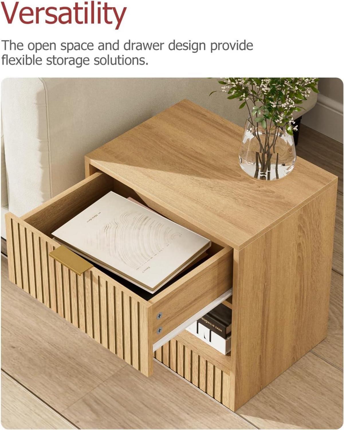 Modernes HEYZOEY Eiche Holz Nachttisch mit Schublade 39x39x28cm