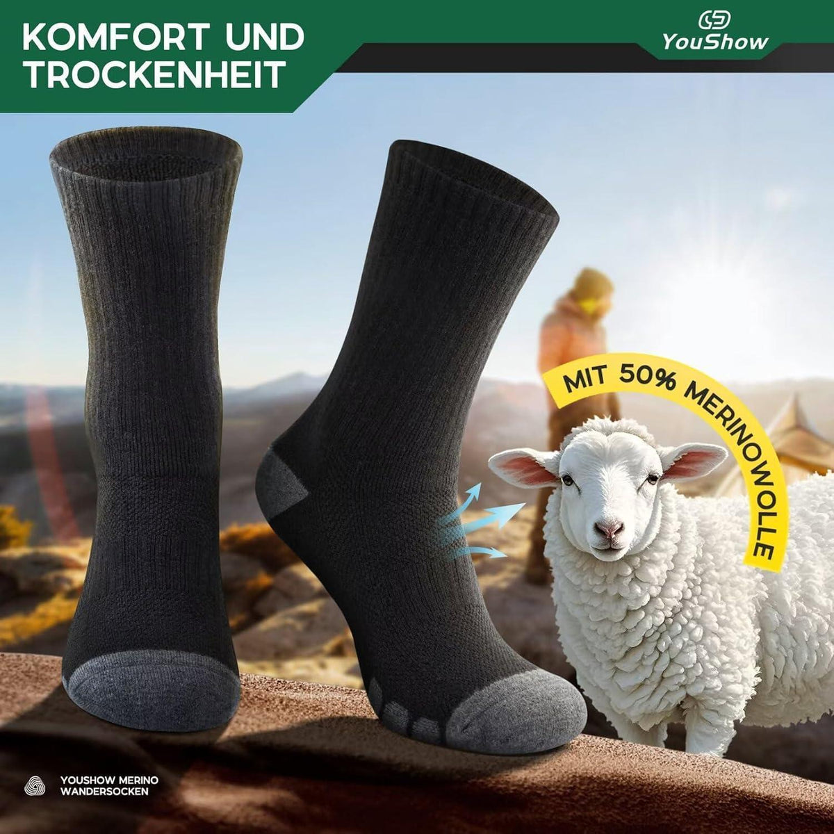 Wandersocken Merino 3er-Pack Damen Herren Outdoor Trekking 43-46