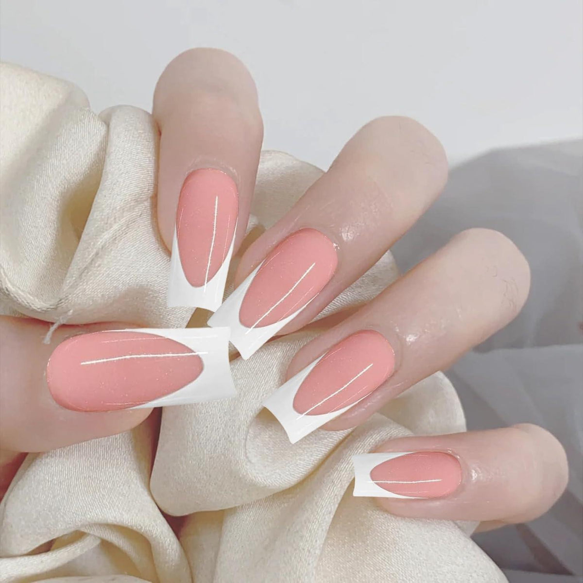 120er Set Lange Französische Press On Nails - Weiße Viereckige Falsch Nägel