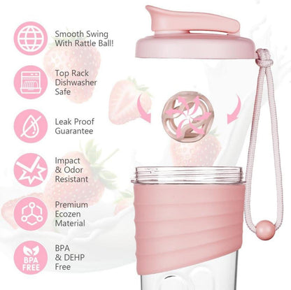 Eiweiß Shaker 700ml Protein Shaker mit Messskala und Mischkugel - Rosa