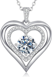 Herz Moissanit Halskette 925 Silber Diamanten Schmuck Elegantes