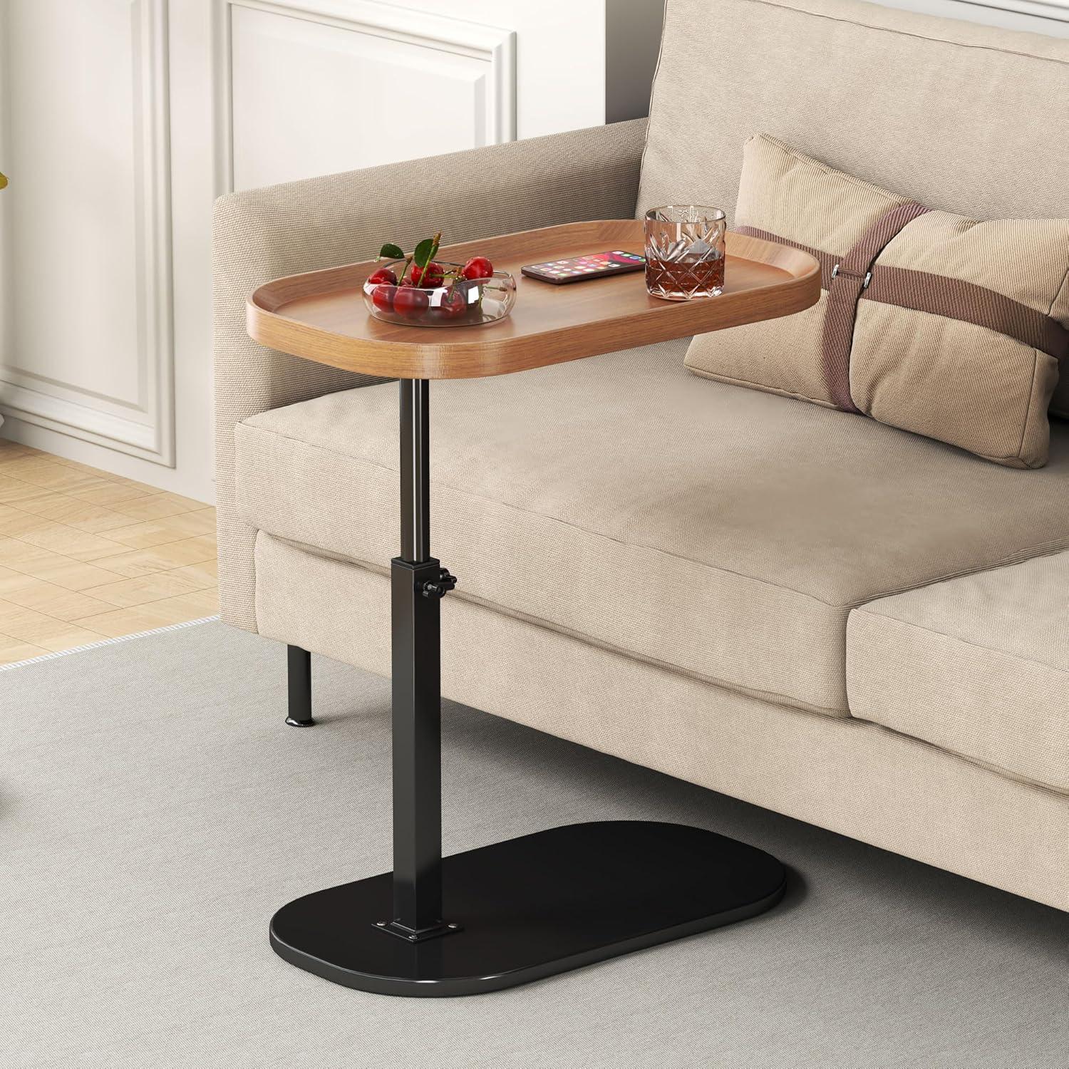 Beistelltisch C Form Höhenverstellbar Couchtisch Holz 360° Drehbar