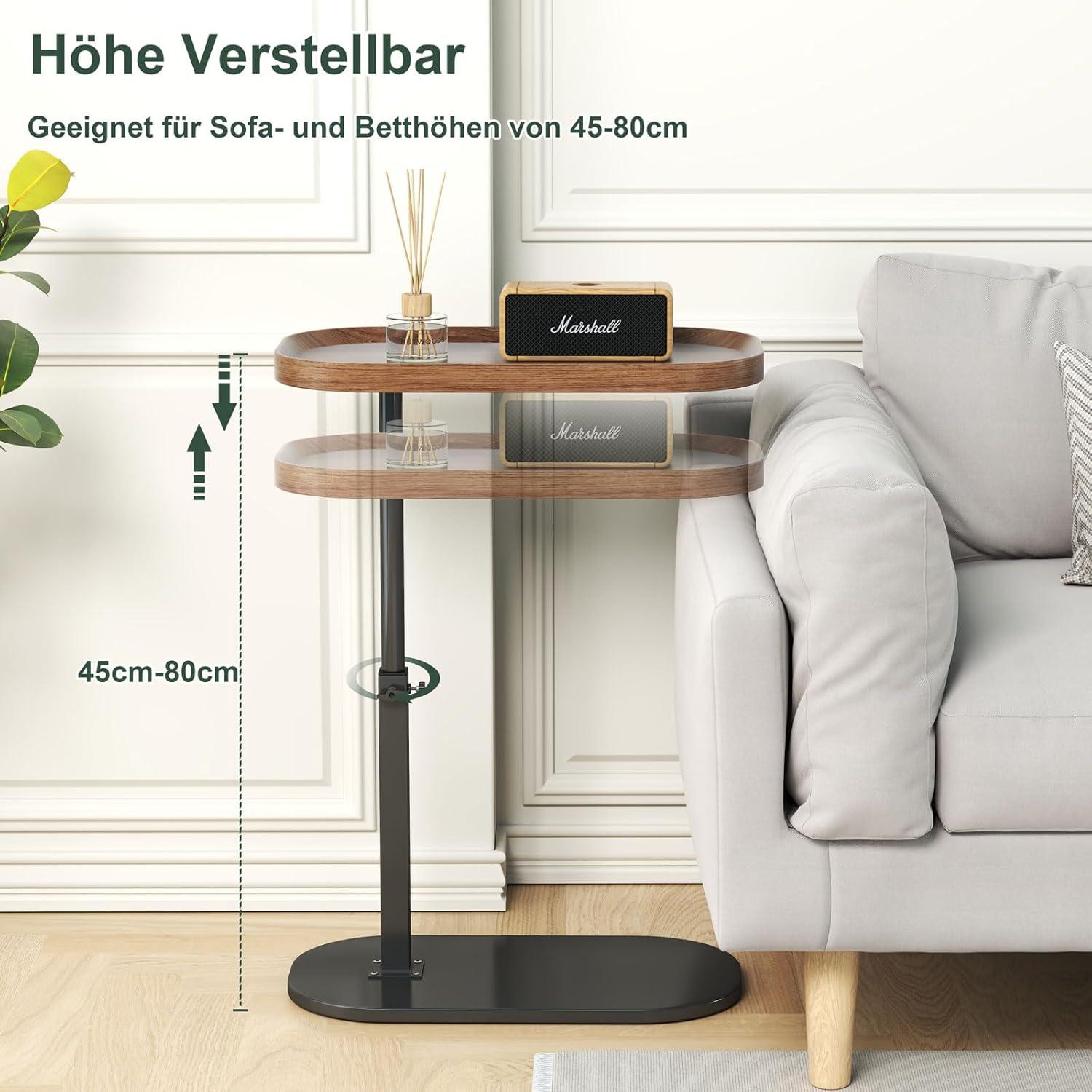Beistelltisch C Form Höhenverstellbar Couchtisch Holz 360° Drehbar