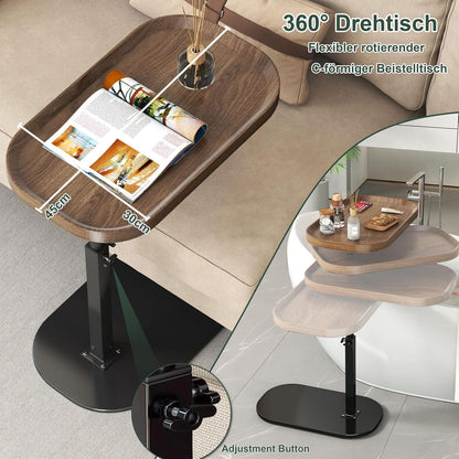 YUTVCZO Beistelltisch C Form Schwarz, Höhenverstellbar, 360° Drehbar, Modern Wohnzimmer-Side-Table