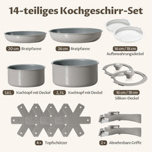 Pfannenset Induktion 14-teilig abnehmbaren Griffen und
