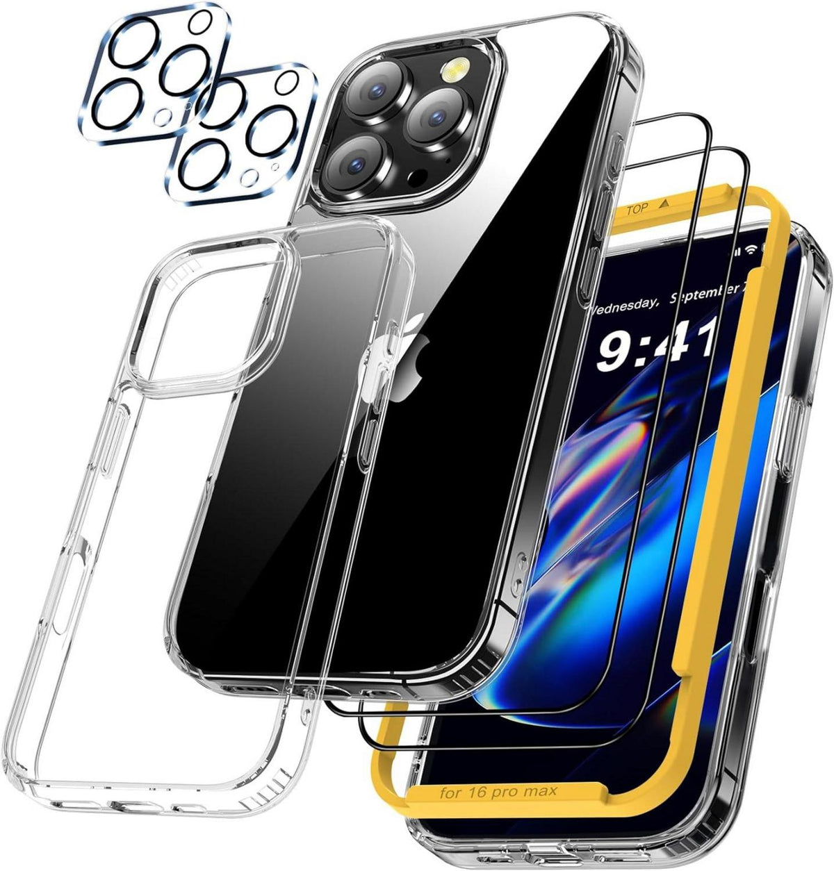 QHOHQ iPhone 16 Pro Max Hülle Set 5-in-1, Stoßfest, Klar