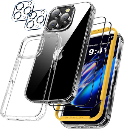 QHOHQ iPhone 16 Pro Max Hülle Set 5-in-1, Stoßfest, Klar