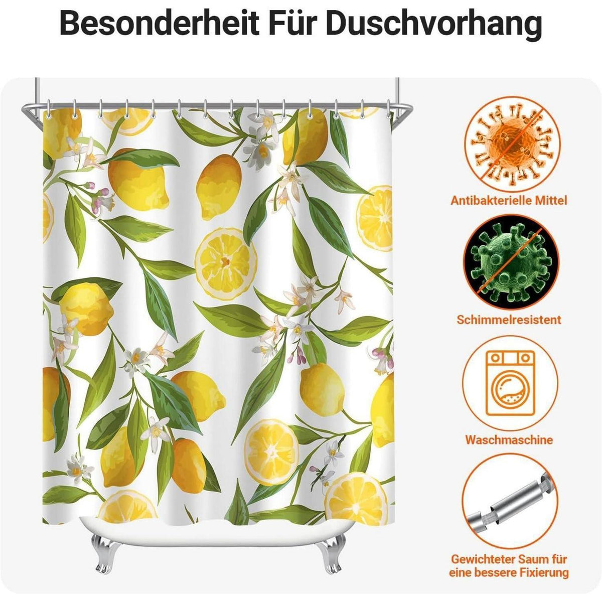 Duschvorhang Zitrone Blatt 120x200cm, wasserabweisend & waschbar