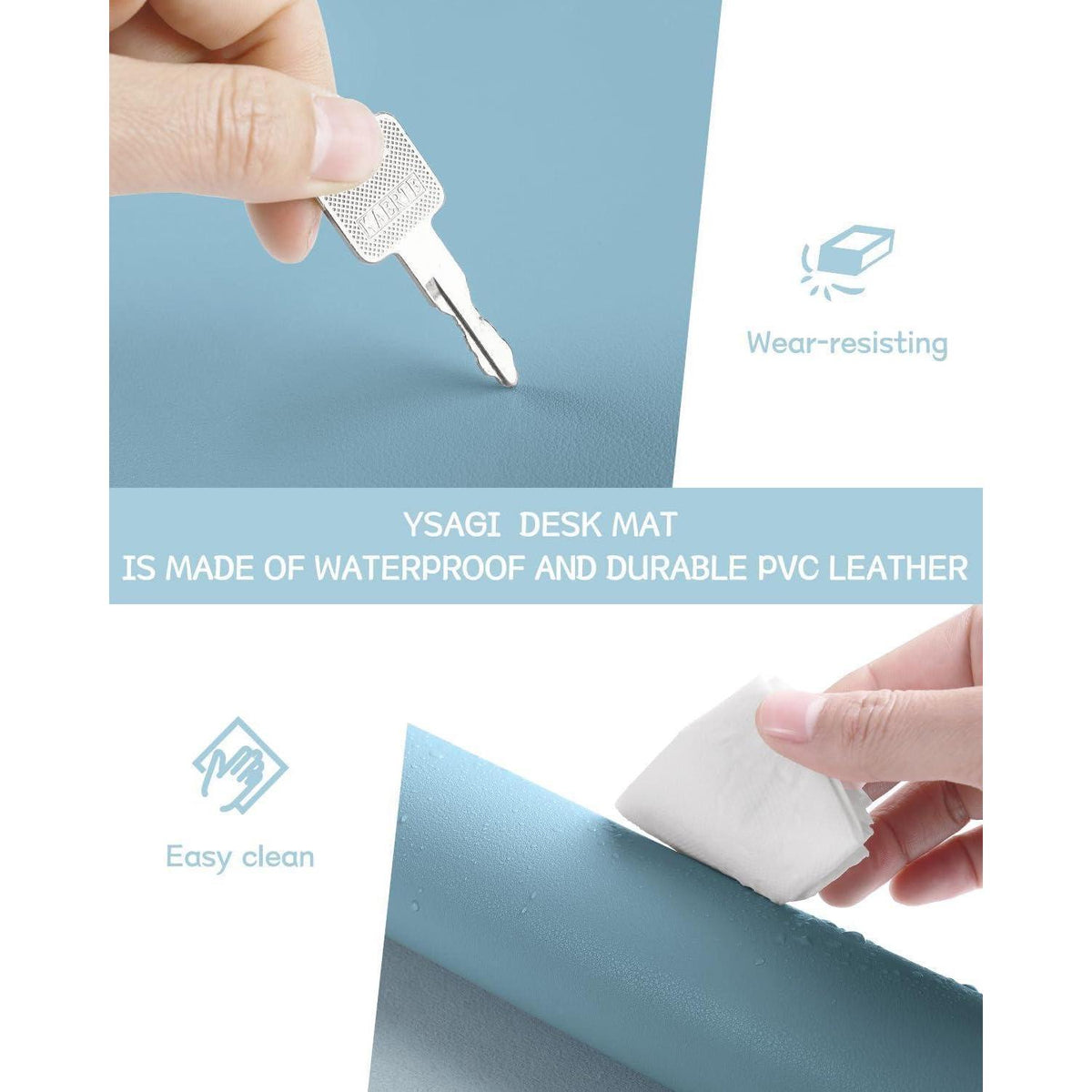 Schreibtischunterlage 80x40cm Eisblau – Tisch-Schutz & Mauspad in Lederoptik