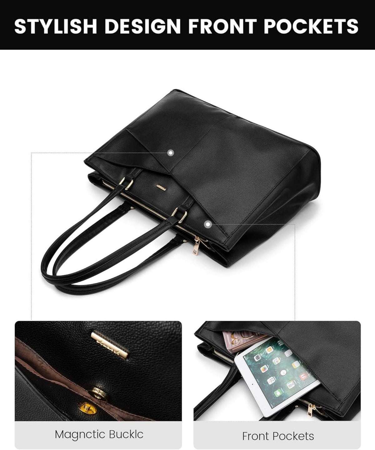 Schwarze Laptoptasche Damen 15,6 Zoll Wasserdicht