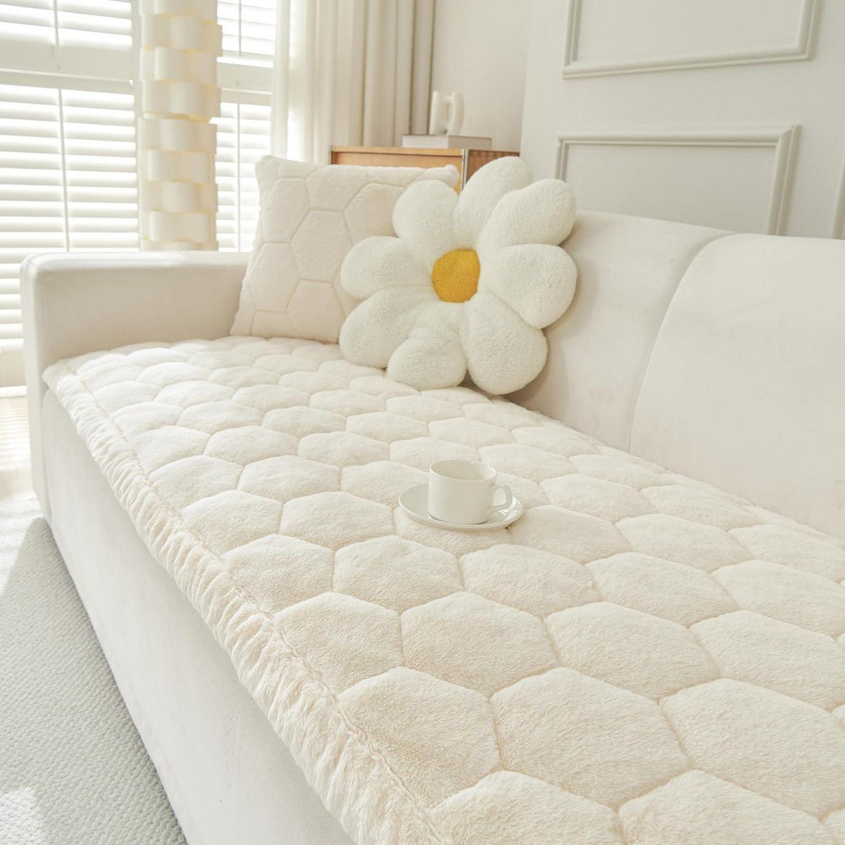Dicker Sofaüberzug rutschfest 2-3-4 Sitzer Beige Weiß 90x210cm