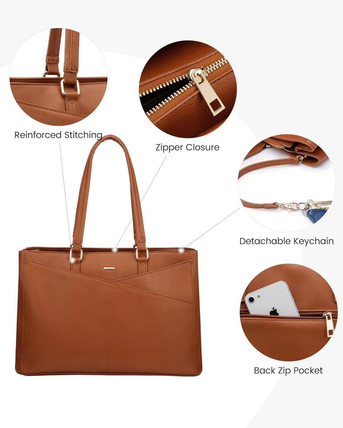 Laptoptasche Damen 15,6 Zoll Braun Arbeit Business Uni TRAGBARES OFFICE AUS