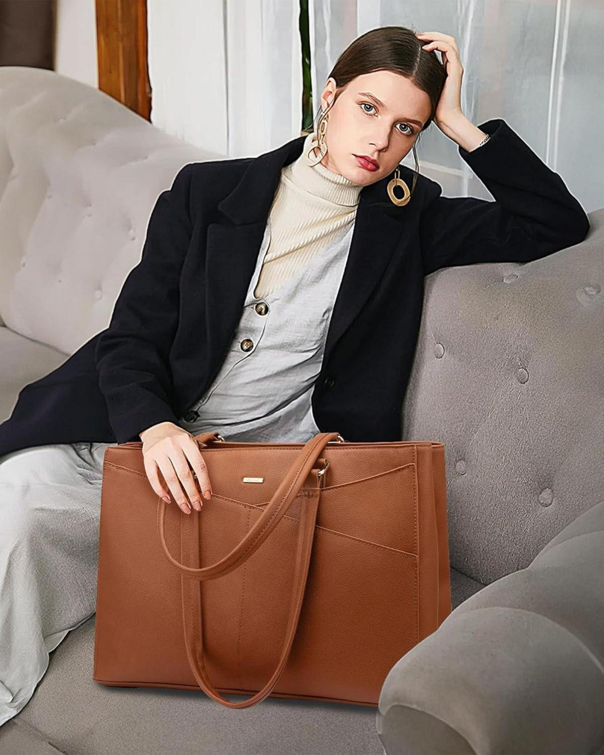 Laptop Handtasche Damen 15,6 Zoll Braun Lehrertasche Büro Uni