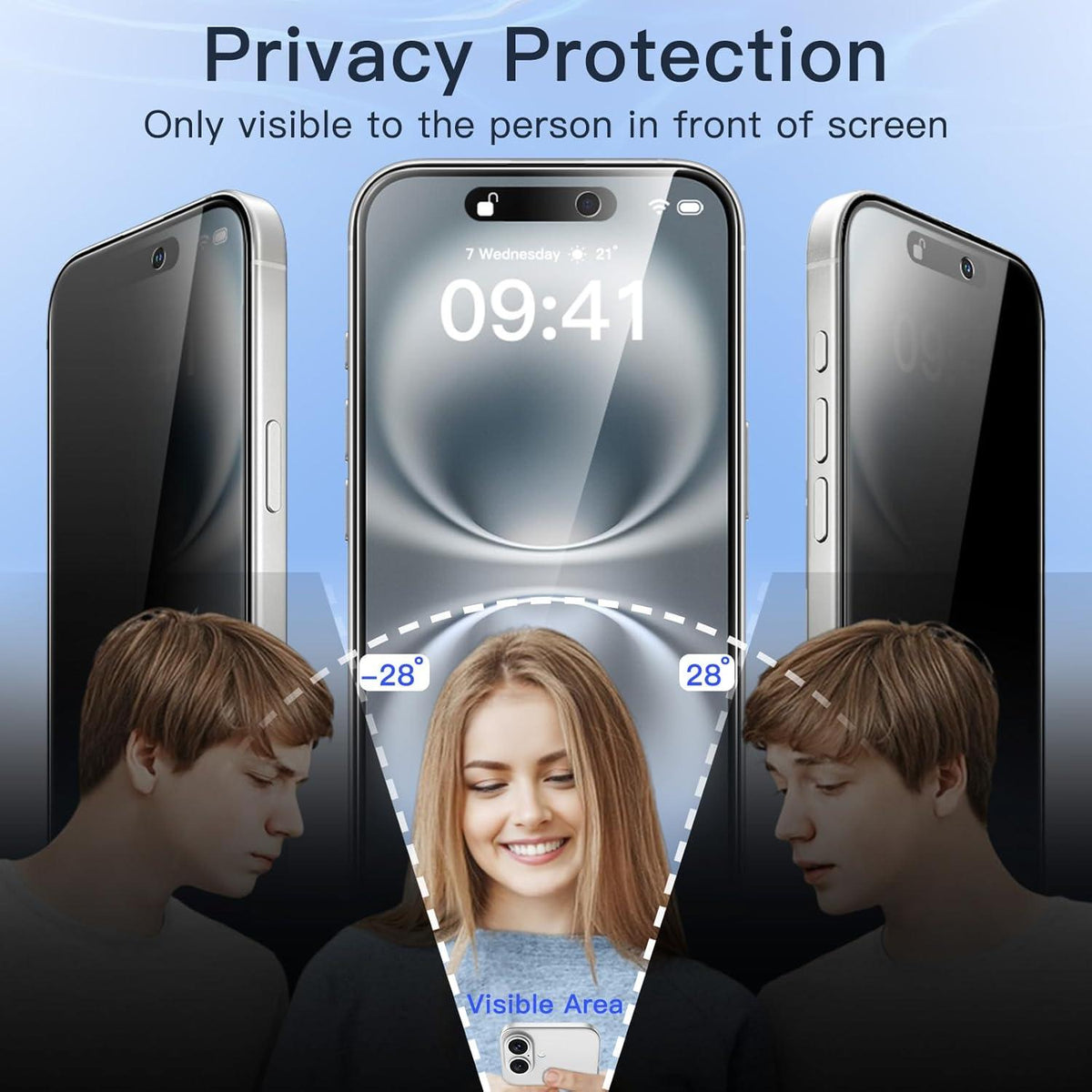 Sichtschutz Anti-Spy gehärtete Glas Schutzfolie 2 Stück iPhone 16 6,1