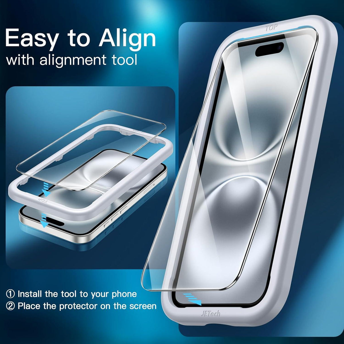 Schutzfolie aus gehärtetem Glas für iPhone 16 6,1 Zoll, HD klar, 3 Stück