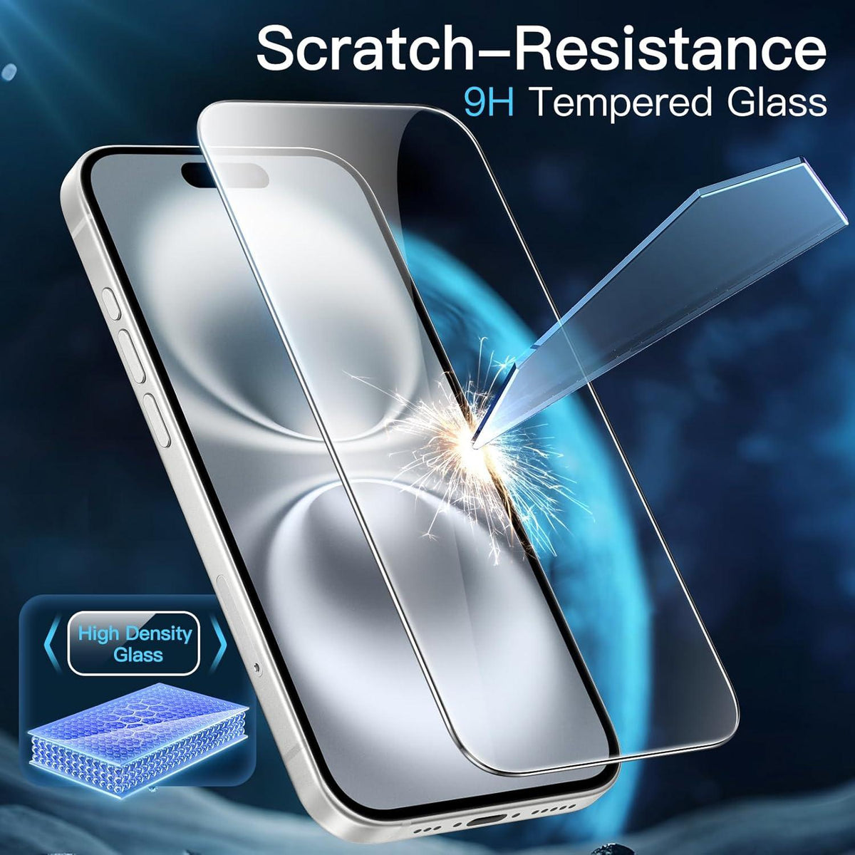 Schutzfolie für iPhone 16 6,1 Zoll 3 Stück Gehärtetes Glas Einfache Installation