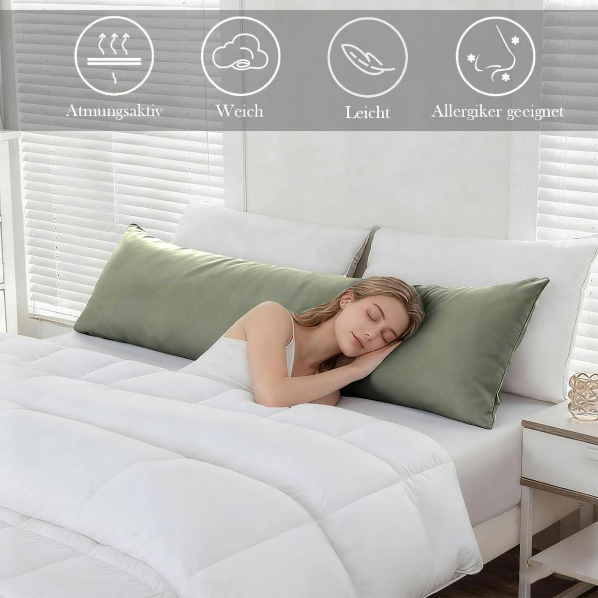 Seitenschläfer Kissenbezug 2er Set Salbeigrün 40x145 cm