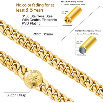 KRKC&CO 12mm Herren Panzerkette Löwe/Totenkopf 18K Gold