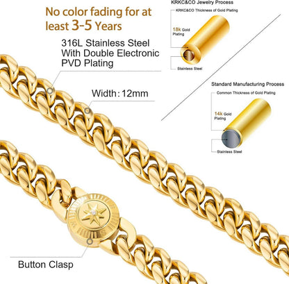 Herren Panzerkette 12mm 18K Gold plattiert Cuban Link Chain 55.9cm Gold