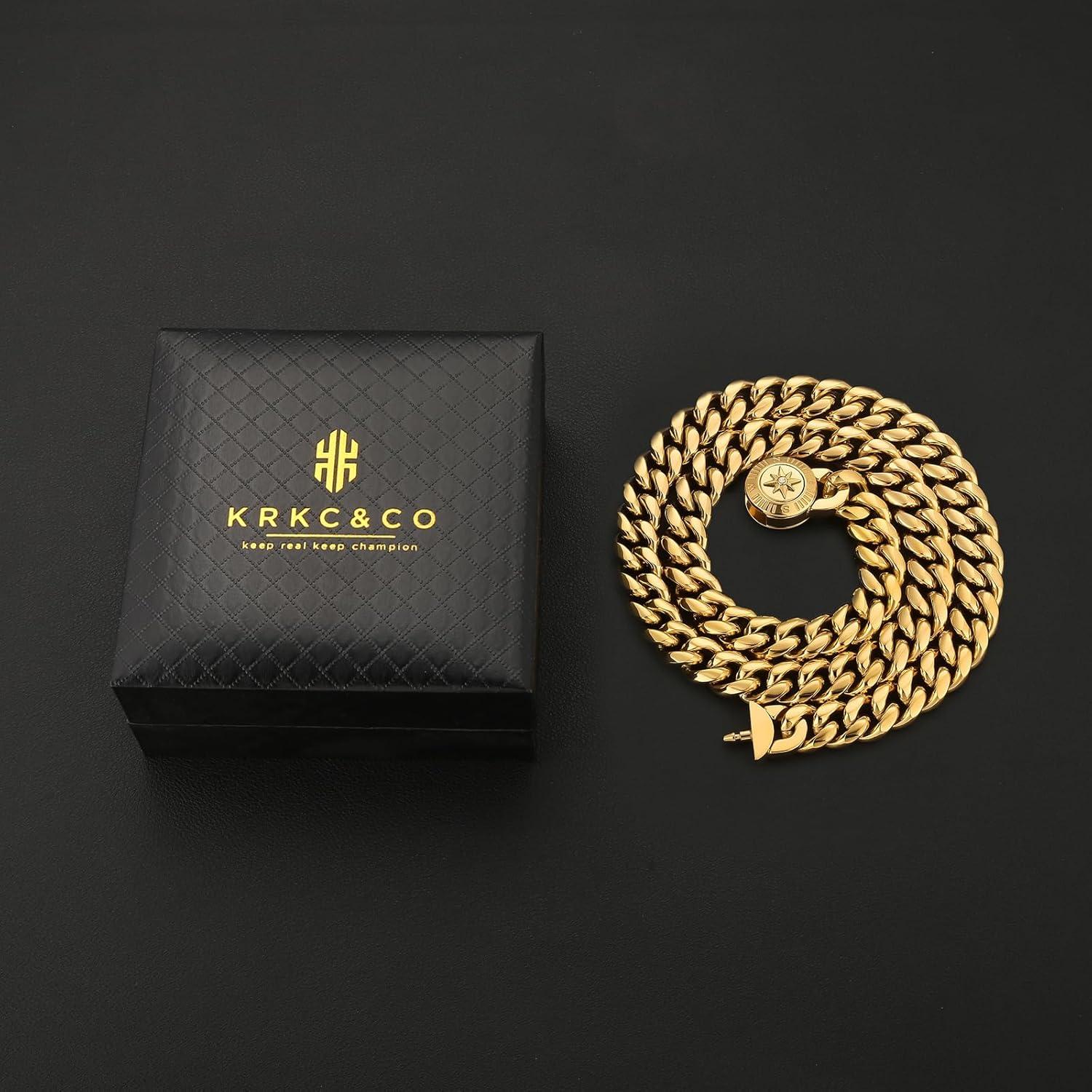 12mm Herren Panzerkette mit Löwe Kopf Totenkopf Verschluss 18K Gold