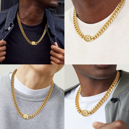 Herren Panzerkette 12mm 18K Gold plattiert Cuban Link Chain 55.9cm Gold