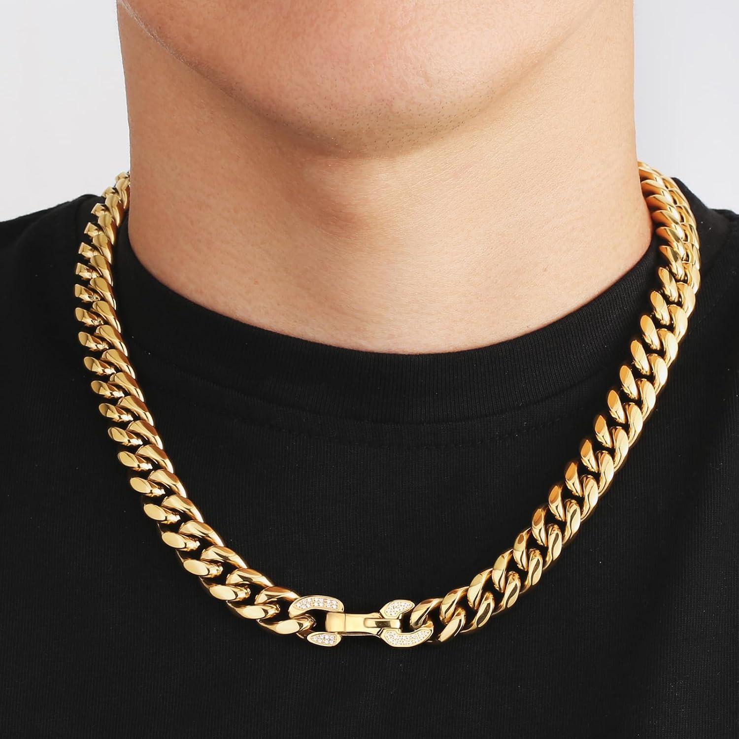 Panzerkette Herren 12mm Gold Kubanische Gliederkette 61cm