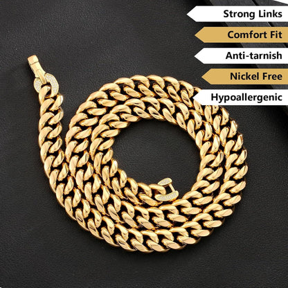 Herren Panzerkette 18K Gold Cuban Link Chain 12mm 61cm Gold-plattiert
