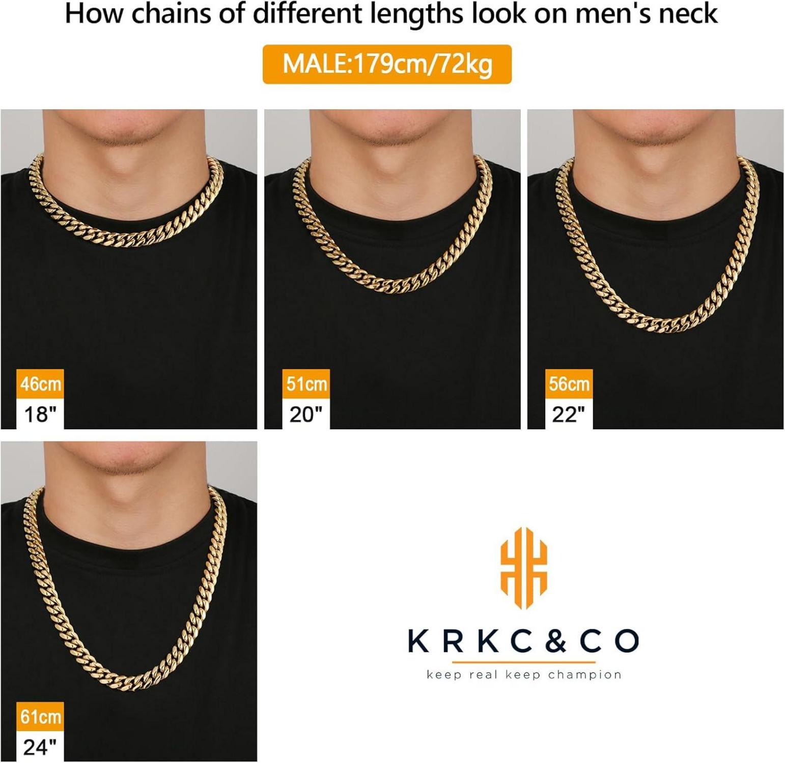 KRKC&CO Panzerkette Herren 12mm Gold Cuban Link Chain 61cm