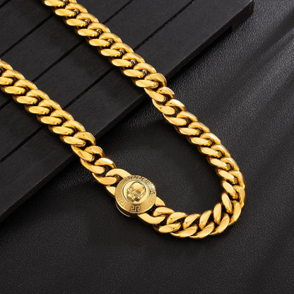 Herren Panzerkette 12mm Löwe Totenkopf 18K Gold Miami Cuban Link 50.8cm