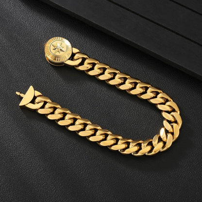 Dicke Herren Armband Löwe Totenkopf 18K Gold beschichtet Panzerarmband