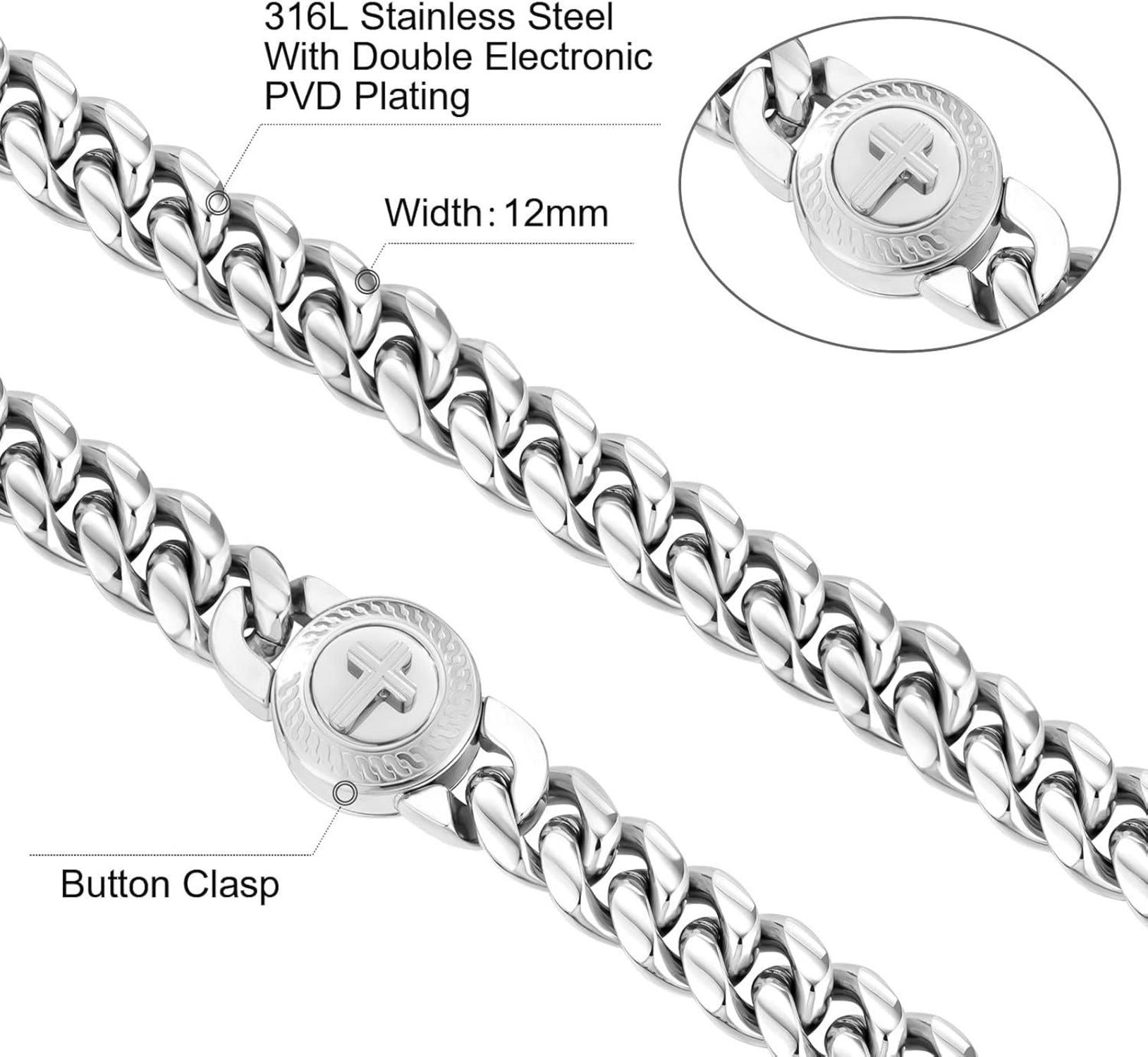 KRKC&CO 12mm Herren Panzerkette Edelstahl Gold Cuban Link Chain 55.9cm Halskette