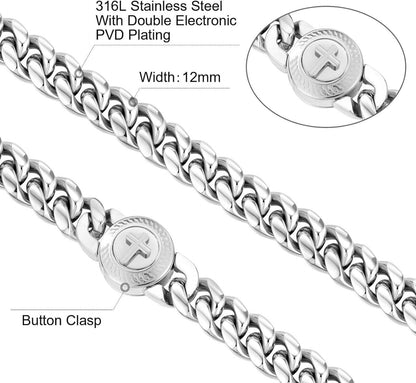 KRKC&CO 12mm Herren Panzerkette Edelstahl Gold Cuban Link Chain 55.9cm Halskette