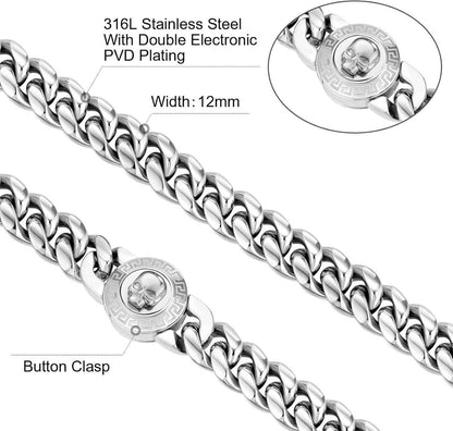 12mm Herren Panzerkette mit Löwe Kopf Verschluss 18K Gold plattiert, Cuban Link Chain Hip Hop Halskette für Männer [Größe