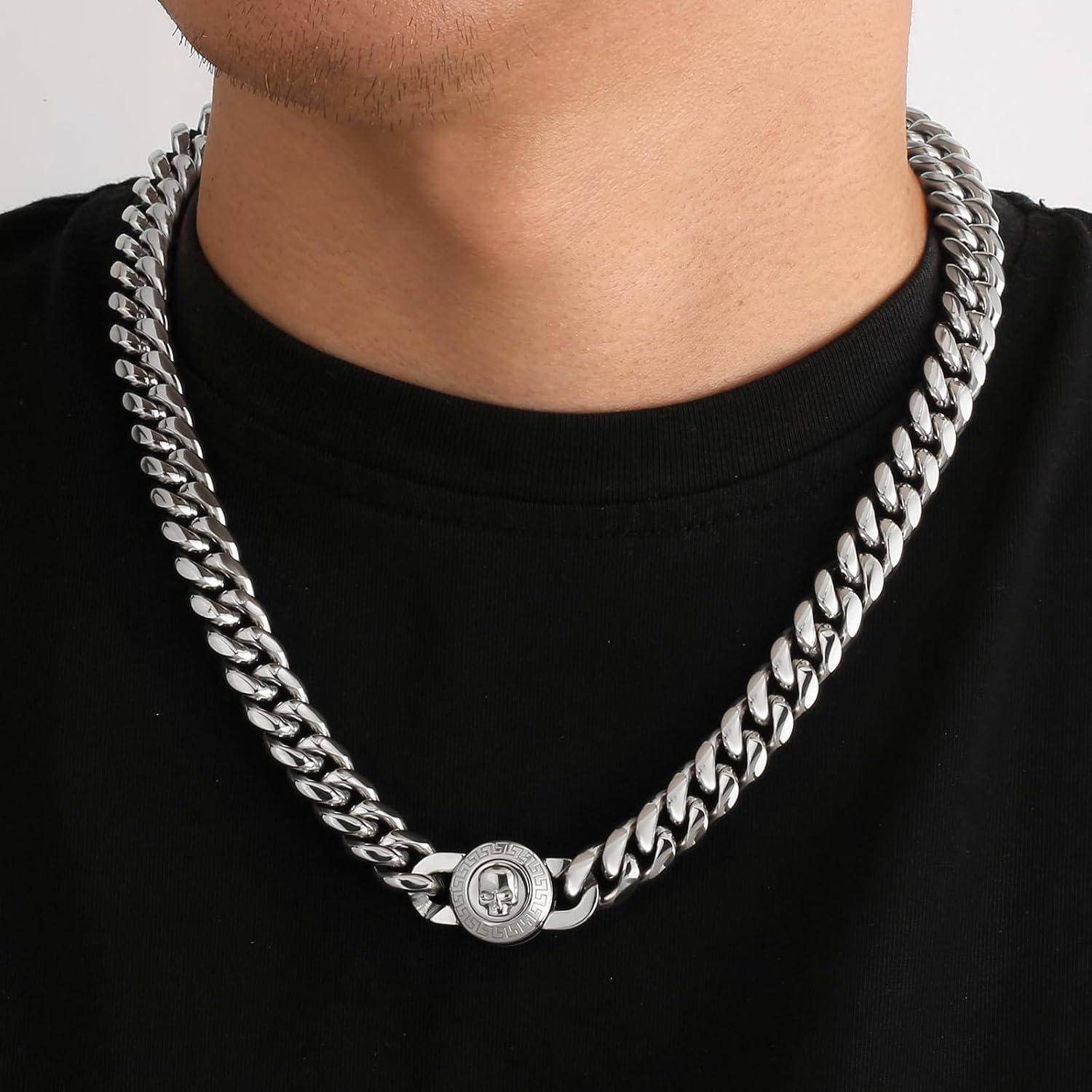Herren Panzerkette 12mm Löwe Totenkopf Verschluss 18K Gold