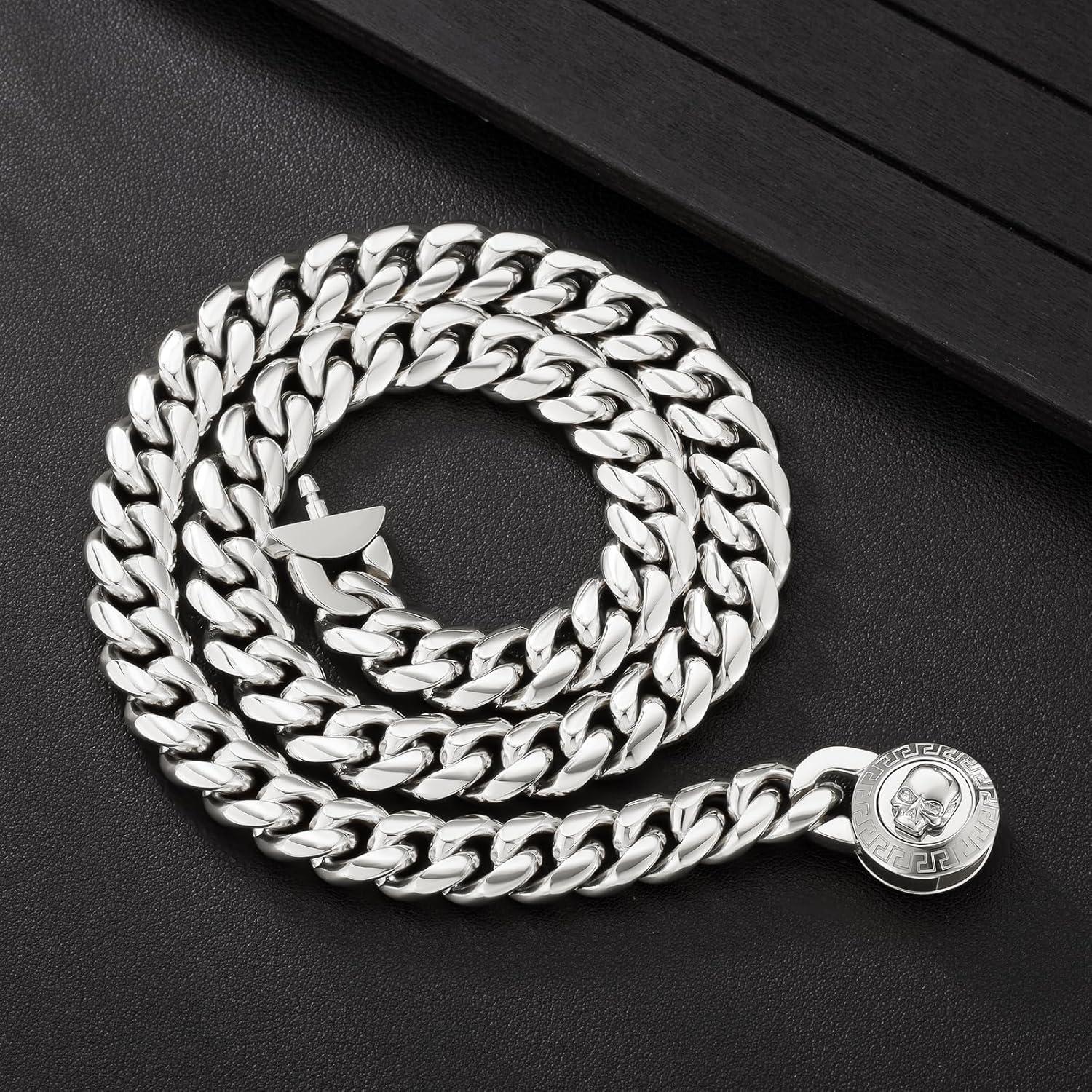 12mm Herren Panzerkette mit Totenkopf Verschluss, 18K Gold plattiert