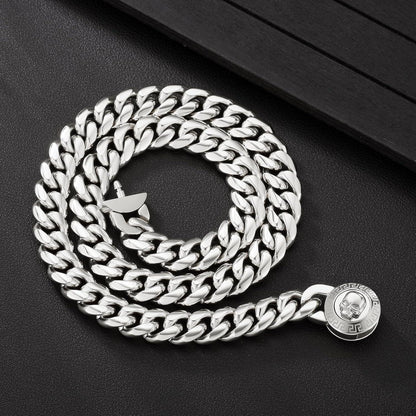 12mm Herren Panzerkette mit Totenkopf Verschluss, 18K Gold plattiert