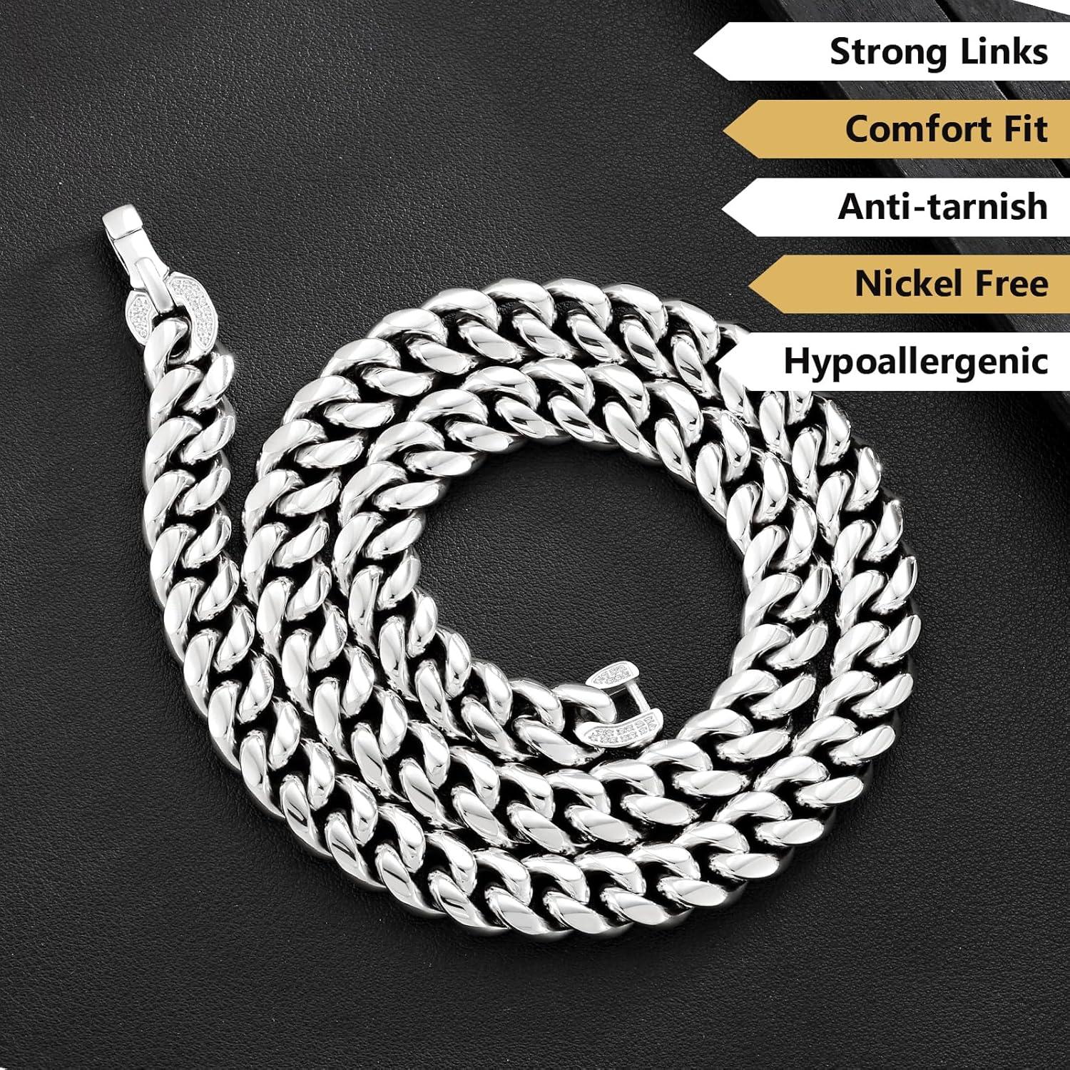 Panzerkette 12mm Gold Cuban Link Chain Edelstahl Hip Hop Kette