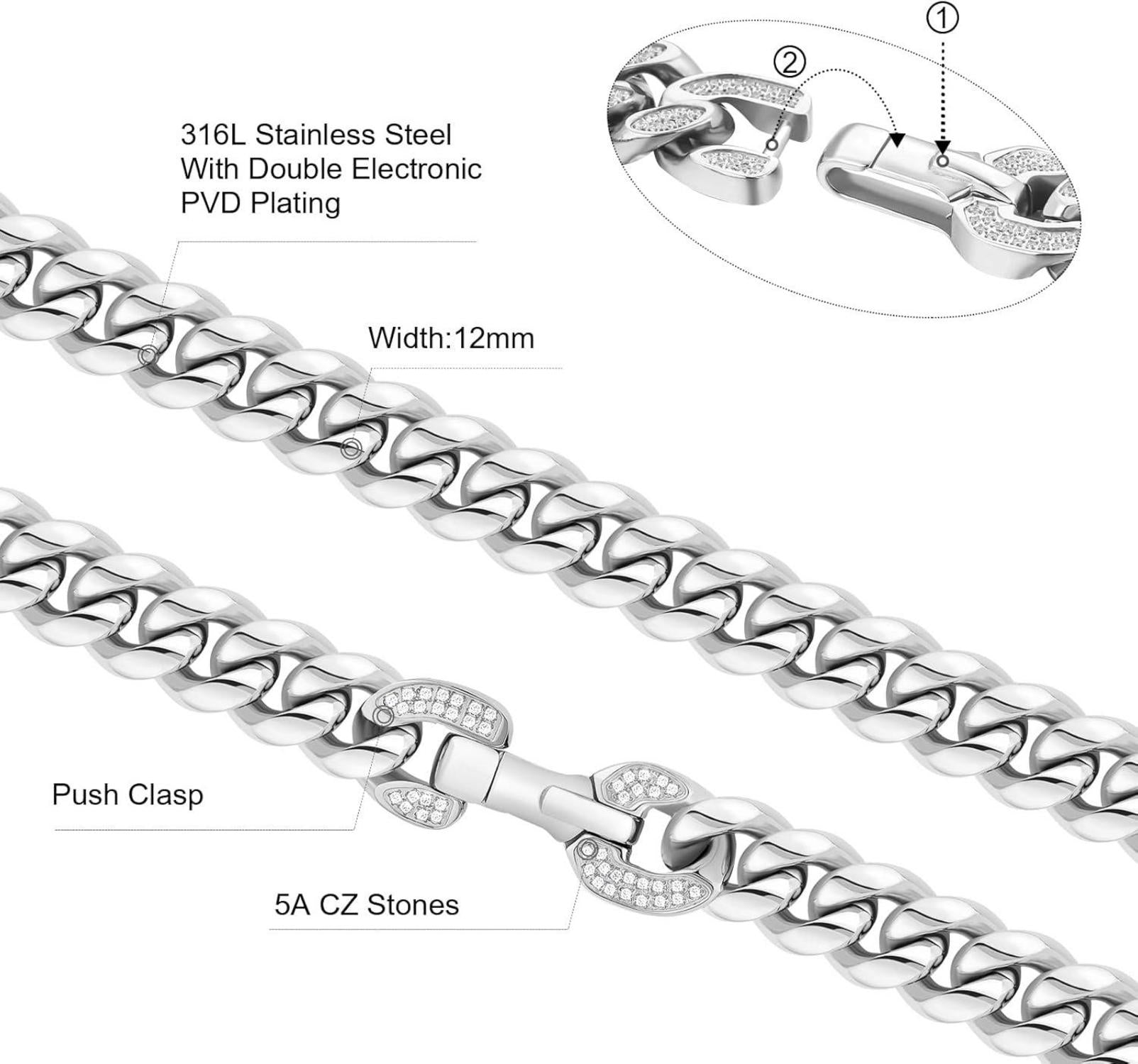 KRKC&CO Panzerkette Herren 12mm Gold/Weißgold Cuban Link Chain 45.7cm Silberkette