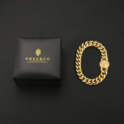 Herren Armband mit Löwe Kopf Totenkopf Verschluss 18K Gold beschichtet