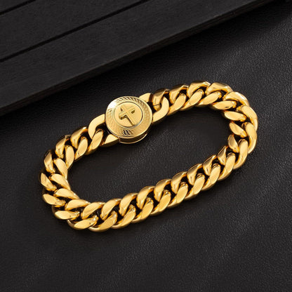 Herren Armband mit Löwe Totenkopf Verschluss 18K Gold beschichtet 21,6cm Gold
