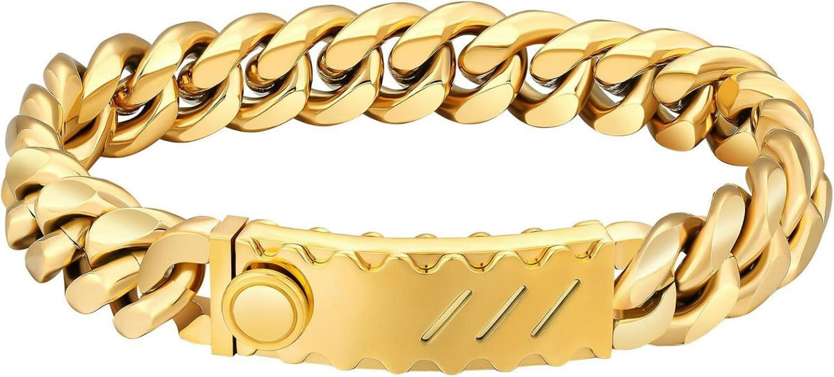 12mm Herren Armband mit Löwe Kopf Verschluss Gold beschichtet