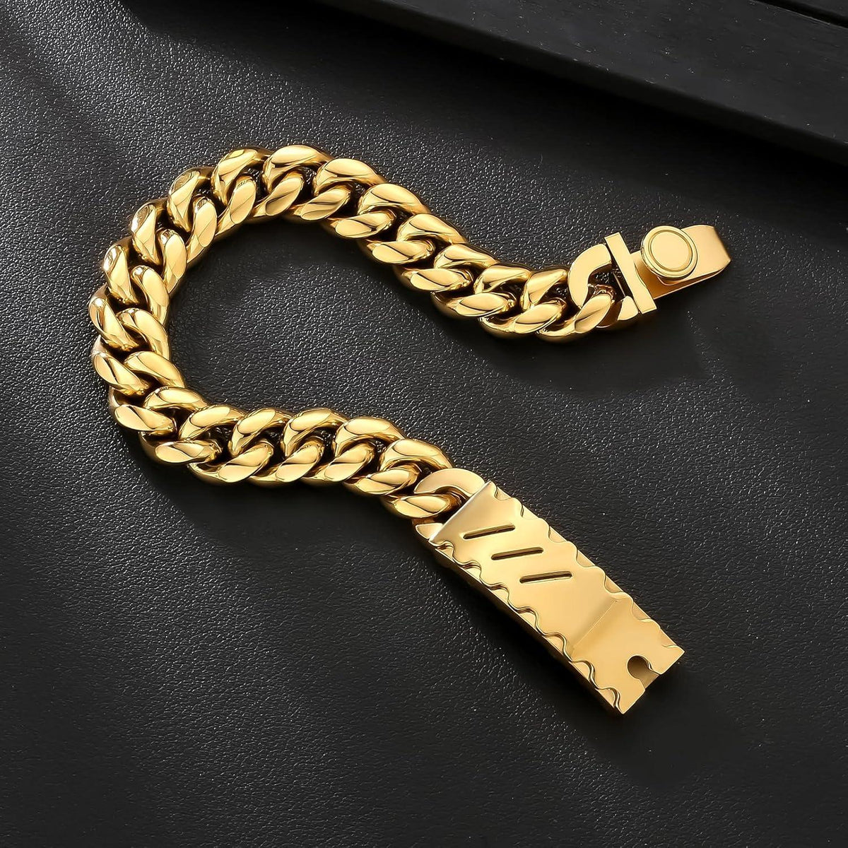 12mm Herren Armband mit Löwe Kopf Verschluss Gold beschichtet