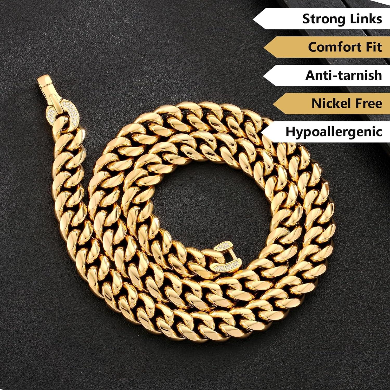 Panzerkette Herren 18K Gold/Weißgold Cuban Link Chain 12mm