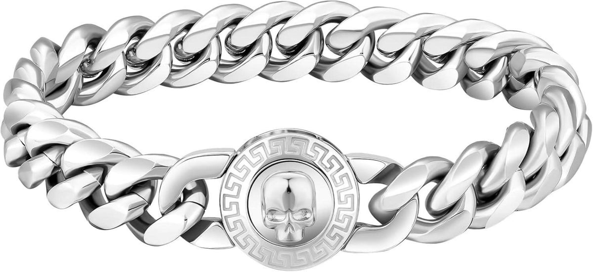 KRKC&CO Herren Armband mit Löwe Kopf Totenkopf Verschluss Gold